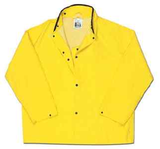 Yellow jacket without hood. Snap storm fly front and snaps for optiona